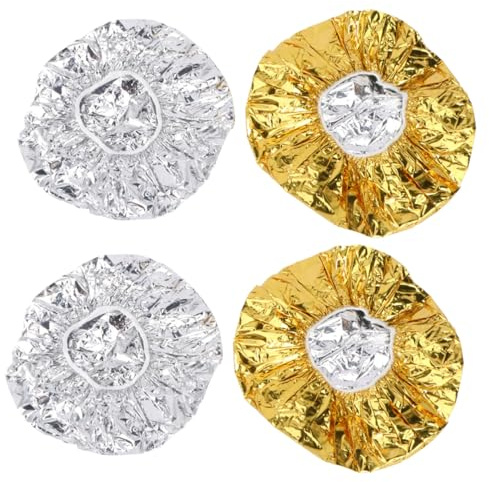 ULTECHNOVO Cuffie per Chioma in Foglio di Alluminio Usa e Getta 4 Pezzi Oro e Argento Impermeabili per Colorazione e Protezione Chioma in Doccia e Bagno