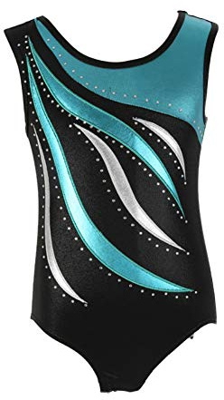 MORESAVE Gymnastics Leotards for Girls Sleeveless Sparkle Leotards Shiny Embroidery Athletic Ballet Dance Bodysuit One Piece Practice Unitards Jumpsuit for Kids Teens(Blue,11-12 Years)