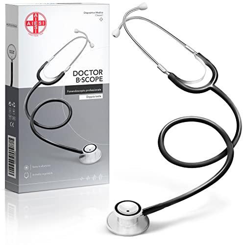 AIESI® Fonendoscopio Profesional de doble cabeza para adultos color negro DOCTOR B-SCOPE, Garantía de 24 meses