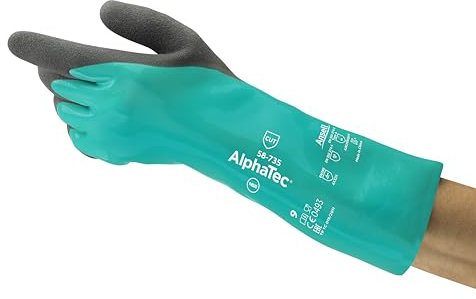 Ansell AlphaTec 58-735 Chemikalienschutz-Handschuhe aus Nitril Schnittschutz, Heimwerker-, Industrie- und Mechanik-Arbeiten, Nitril-Handschuh Latexfrei, Grün, Größe XL (6 Paar)