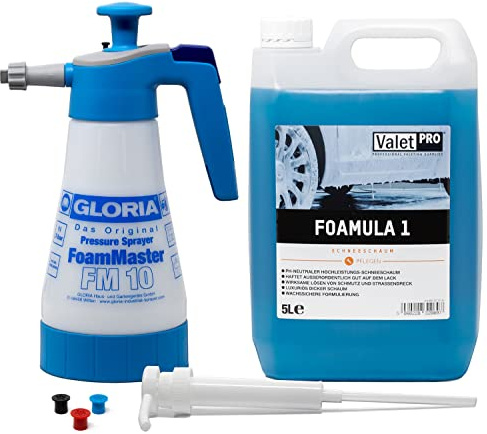 detailmate Vorwäsche Set: ValetPRO Foamula 1 (5L) - Snow Foam + Gloria Foammaster FM 10-1L + Dispenser Pumpe