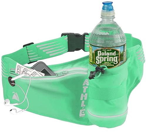 Marsupio da Corsa Athlé con Porta Bottiglia - Cintura da Corsa Regolabile con Tasca con Chiusura Lampo per Sport e Viaggi - Fascia Riflettente a 360 - Conviene all’iPhone Plus e Il Galaxy Note