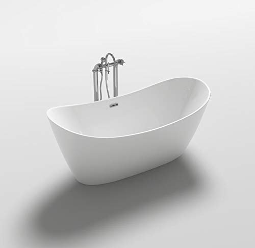 Freistehende Badewanne Odessa 170 x 80 cm ovale Acryl Wanne freistehend weiss Luxus Badewanne für Bad indoor/innen günstig (Mit Edelstahl Standarmatur rund)