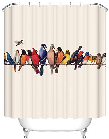 Duschvorhang, Morbuy 3D Digitaldruck Top Qualität Schimmelresistenter und Wasserabweisend Shower Curtain Waschbar Mit 12 Duschvorhangringen 100% Polyester (180x200cm,Vogel)