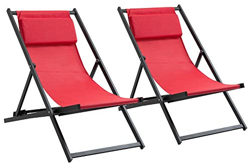 Outsunny Conjunto de 2 Tumbonas Plegables de Aluminio Tumbonas de Jardín con Respaldo Regulable en 5 Posiciones y Reposacabezas para Terraza Patio Exterior 58x96,5x91,5 cm Rojo Vino