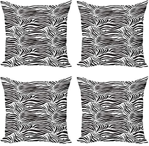 ABAKUHAUS Zebra-Druck Dekokissen Kissenbezug 4er Pack, Wilde Zebra-Linien, Modern Accent Doppelseitiger Digitaldruck, 40 x 40 cm, Schwarz-Weiss