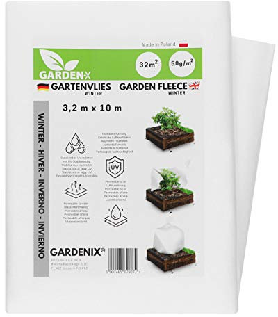 GARDENIX Frostschutz Pflanzen 50g/m² - 32m² Winterschutz für Pflanzen 3.2m x 10m, Winterschutzvlies, Wintervlies, Winterschutz, Pflanzenschutz, Gartenvlies Frostschutz, Schützt vor Wind, Hagel, Frost