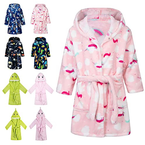 Lodunsyr Accappatoio e Vestaglie Morbido Bambine Ragazze Accappatoi Per Bambini Ragazzi Pigiami Regali Rosa Unicorno Accappatoio Bambina Bambino Cappuccio Vestaglia 2-9 Anni