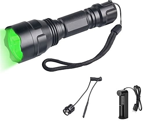 WESLITE Taschenlampe Jagd Grün 1200 Lumen, Taktische Jagd Taschenlampe mit Kabelschalter USB wiederaufladbar Grün Taschenlampen Wasserdicht 1 Mode Jagdlicht mit Druckschalter für die Nachtjagd