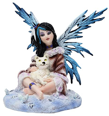 Elfe avec bébé loup, hiver, fée, loup.