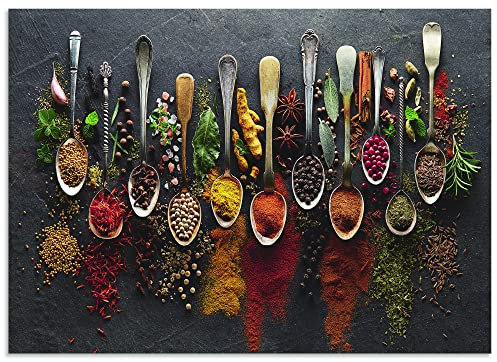 ARTland Spritzschutz Küchenrückwand aus Alu für Küche Herd Spüle Motiv 70x50 cm (BxH) Essen, Trinken & Genuss Lebensmittel Fotografie Bunt Kräuter Gewürze Schiefer U1UJ