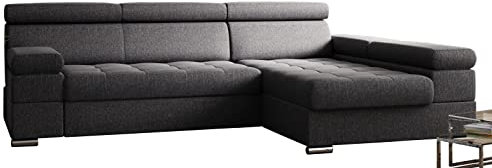 Ecksofa Paolo mit Schlaffunktion, Eckcouch mit Bettkasten, L-Form Ecksofa, L-Form Sofa, Ottomane Rechts, 260 cm x 162 cm (Grau Inari 91)