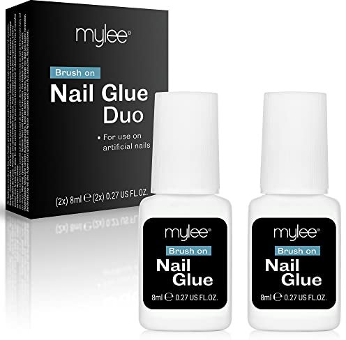 Mylee Brush On Colle Duo pour Ongles, Colle pour Faux Ongles Transparente Extra Forte avec Embout Pinceau, Adhésif Super Fort pour Nail Art, Séchage Rapide, Réparation des Ongles, Vegan, Sans Cruauté