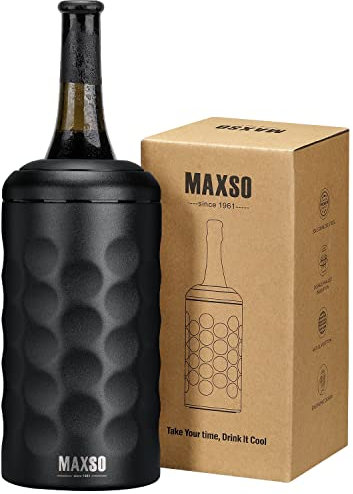 MAXSO Weinkühleimer, tragbarer 750 ml Champagner- und Weinflaschenkühler hält Wein und Getränke kalt, Edelstahl, vakuumisoliert, Weingeschenke für Weinliebhaber - Schwarz