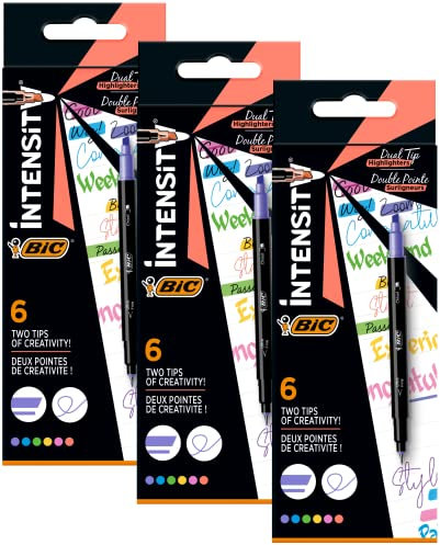 BIC Intensity Dual Tip Highlighter - in 6 Farben, 3 x Pack à 6
