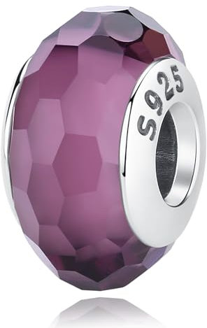 Nbsameng Charm en Cristal de Murano,Ajuste Pandora Pulseras Collar Colgante para Pulsera y Cadena para Mujer, Corte poligonal Charms de Plata 925%,Morado oscuro