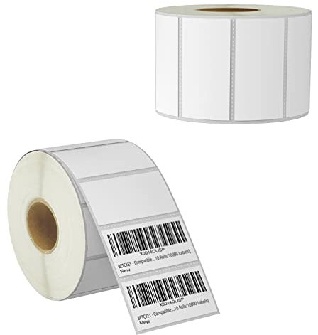 BETCKEY - 51mm x 25mm(2 in x 1 in) Perforierte Barcode/Adresse Thermoetiketten Kompatibel mit Zebra und weiteren Druckern [2 Rollen/2600 Etiketten]