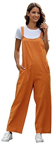 Latzhose Damen Sommer Locker Lang Weite Hose Overall Jumpsuit Einteiler Playsuit Arbeitslatzhose Große Größen mit Taschen Loose Fit Hoseanzug Romper Orange XL