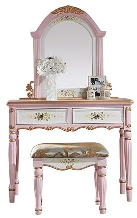 Schminktisch Schminktisch Vintage Landhaus Kommode Schlafzimmer Make-up Tisch Schrank Prinzessin Bemalte Kommode Mit Schublade Metallgriff Carving Craft Eitelkeiten (Color : B, Size : 105CM)
