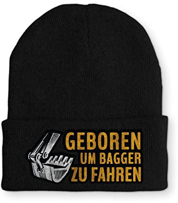 tshirtladen Geboren um Bagger zu fahren Statement Beanie Mütze mit Spruch, Farbe: Black