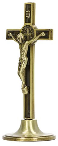 Hapivida Tisch Kruzifix Kreuz, Handgeschnitzte Zinklegierung, Katholische Jesus Statue mit Abnehmbarem Ständer für Heimdekoration, Altar, Christus Geschenk(Kupfer)