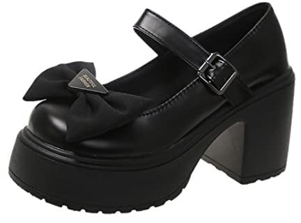 Ulalaza Women's Platform Mary Janes Shoes Sweet Toe Ankle Lolita Gothic Chunky Patent Leather Dress Pumps, 5 UK