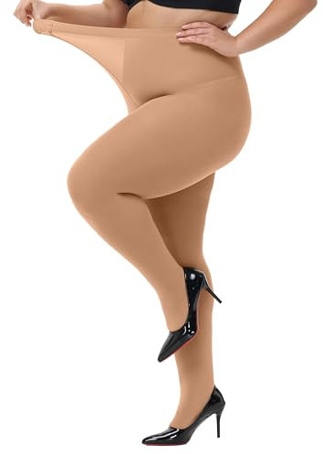 HeyUU Damen Strumpfhose Plus Größen hohe Taille halb transparent Hautfarbe XXL