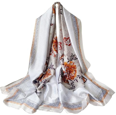 WEIGEER Foulard en soie femmes châle Écharpe en soie Silk Scarf Women Chiffon Shawl White Neckerchief Head Wrap Thin Scarf Beach Hijab Belt Vintage Bridal Shawl Binder (Brey)