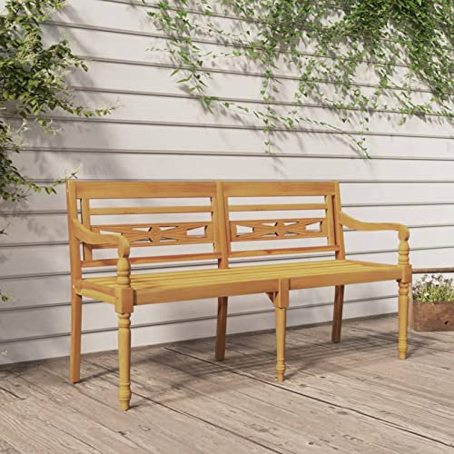JUNZAI Batavia-Sitzbank, Gartenbank, Bank Garten, Sitzbank Garten, Gartenmöbel, Parkbank, Sitzbank Outdoor Wetterfest, Außenbank, 150 cm Massivholz Teak