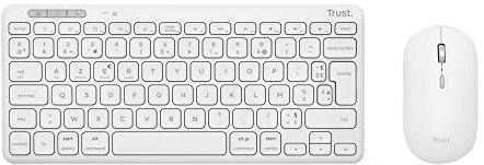 Trust Lyra Pack Clavier et Souris sans Fil Bluetooth, AZERTY Français, 84% Plastique Recyclé, Mini Clavier Rechargeable pour PC, Ordinateur Portable, Mac, Tablet, iPad, Android, iOS - Blanc