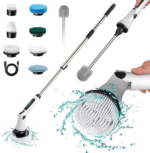 Depurador eléctrico giratorio para baño e inodoro, limpiador eléctrico inalámbrico para bañera con 8 cabezales de cepillo de taladro reemplazables, cepillo de limpieza de ducha e inodoro con mango