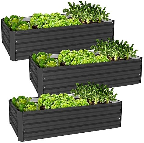 ML-Design 3er Set Hochbeet aus Metall für Garten, 120x60x30 cm, 200 Liter, Anthrazit, wetterfest, rostfrei, Outdoor, Pflanzbeet Pflanzkasten Blumenkasten Gartenbeet Gemüsebeet Frühbeet Kräuterbeet