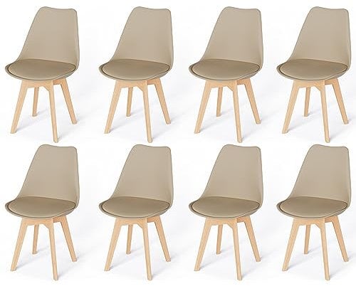 WAFTING 8er Set Esszimmerstühle Gepolsterter Stuhl mit Buchenholz-Beinen und Weich Gepolsterte Chair für Esszimmer Wohnzimmer Schlafzimmer Küche Besprechungsraum, (gepolstert Khaki)