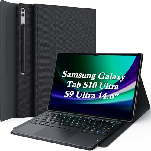 GreenLaw Galaxy Tab S10 Ultra Case with Keyboard, Smart Touchpad, Magnetic Detachable, PC Case with S Pen Holder for Samsung Galaxy Tab S10/S9 Ultra 14.6 inch, Black