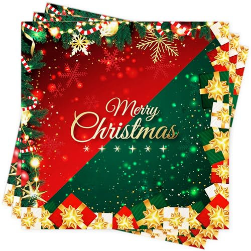 BUSCANDO Servietten Weihnachten 40Stück Weihnachts Serviette Tischdeko Weihnachten Deko Weihnachtsservietten Fröhliche Weihnachten Rot Servietten Christmas Napkins Papierservietten 33x33cm