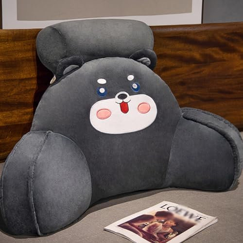 Bett-Plüsch-Lesekissen Rückenstütze Kuschelkissen mit Armen für Erwachsene und Kinder Sofa Stuhl Rückenlehne zum Sitzen Spielen Fernsehen Sit-up-Keilpolster mit Nackenrolle(Size:75×50cm,Color:Schwarz)
