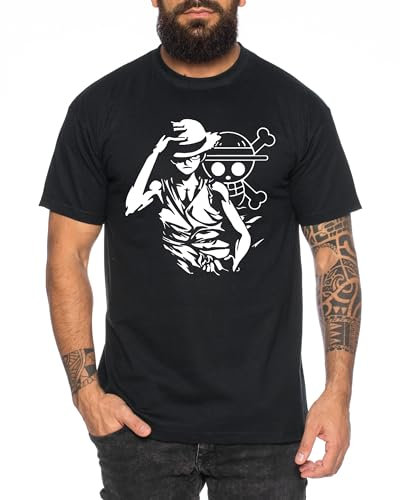 Ruffy Hand - T-Shirt Homme Chapeau de Paille Luffy Zoro One Monkey D. Pirate Ace Piece Goku Anime Ruffy, Taille:S, Couleur:Noir