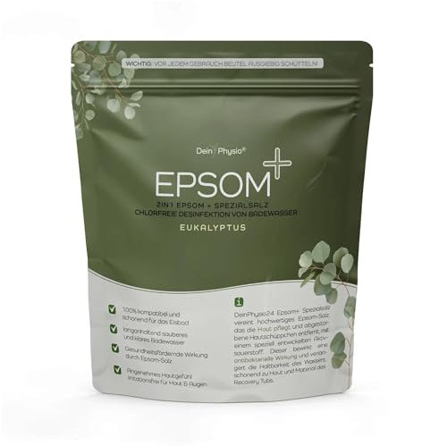 Dein Physio Epsom+ Salz 800g, Magnesiumsalz zum Eisbaden, Eukalyptus, Bittersalz Badesalz, Muskelentspannung, Made in Germany
