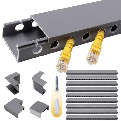 RJYKVS Cable Raceway Kit,139 Inch Open Slot Cable Management Kit with Upgraded Snap Structure,Under Desk Cord Organizer with Cable Management System for Network/PC/TVs 15.7 X 1.57 X 0.79 X 9PCS