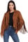 Fahsyee Fransen lederjacke Damen – Wildledermitat, Motorrad-Biker-Kurzer Mantel, Kunstleder, Modische mit Quaste M, Braun