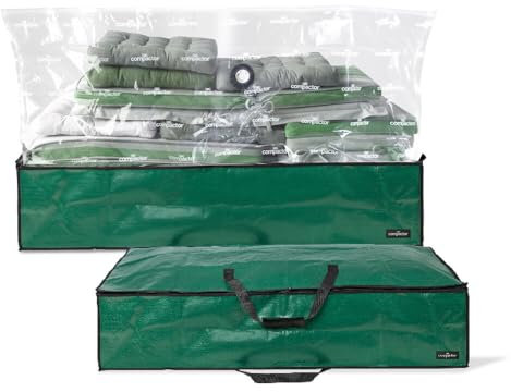 Compactor Double Duty Defense Giant Vacuum Storage Bags + Weatherproof Box for Outdoor Cushions: Space Saver Vacuum Storage Bags, Patio Cushion Storage Saver (Large)