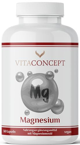 Magnesiumoxid I 360 Kapseln I 660mg I davon 400mg elementares Magnesium pro Kapsel I hochdosiert I Jahresvorrat I vegan I in Deutschland produziert I VITACONCEPT