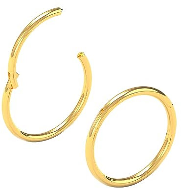 Body CAC 2 Stück-1,2mm×7mm Gold Damen Chirurgenstahl Nasenringe mit Scharnier Edelstahl Ohrring Piercing Helix Knorpel Tragus Ohrringe
