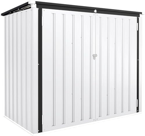 U-MAX 1.5x0.8m Garden Storage Box, Metal Outdoor Shed with Double Door,Waterproof Garden Shed and Outdoor Storage Box for Trash Cans, Garden Tools,Kid's Bike,White