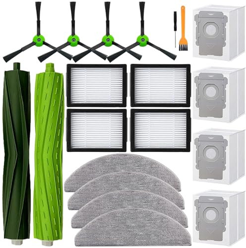 Replacement Parts Accessories for iRobot Roomba Combo i5, i5+, j5, j5+ Robot Vacuum Cleaner, 1 Set of Roller Brush & 4 Filters & 4 Mop Pads & 4 Vacuum Bags & 4 Side Brushes