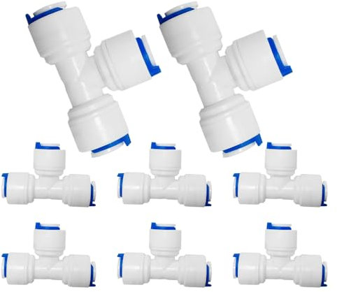 PAROAD 8 PCS T-Stück Steckverbindung Adapter Fitting Push-fit Verbindungsstück, RO Wasserfilter Fitting für Kühlschrankschlauch/Gefrierschrank/Umkehrosmose-Wasserfilter/Wasserrohr (1/4 Zoll(6,35 mm))