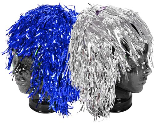 Nico Europe® 12x Party Lametta Perücke I BLAU für Damen und Herren Kostüm Halloween Karneval Fasching Cosplay Motto Party I Metallic blau