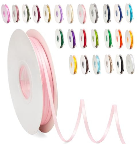 Satinband Rosa 3mm, 91m Satinbänder Schleifenband Dekoband Doppelseitig Geschenkband Geschenkverpackung Bänder zum Luftballons Blume Handgefertigt Weihnachten Wide Satin Ribbon 0.3CM for Wedding Car