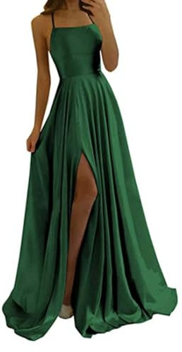 Abendkleid Damen Lang, Spaghettiträger Kleider Damen Rückenfrei,Chiffon Kleid Damen mit Schlitz Sexy Maxikleider Abendkleider Elegant Hochzeit Gast Ballkleid Partykleid Abiballkleider für Fauen