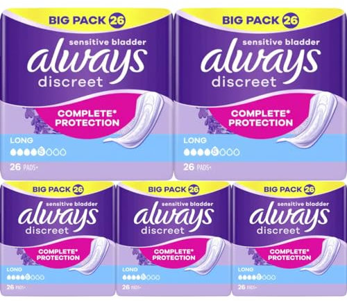 Discreet Inkontinenz Long Big Pack Pads Binden Damenbinden 26 STÜCK x 5 Packungen